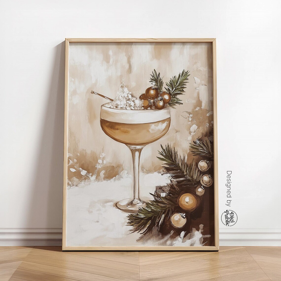 Winter Champagne Cocktail Poster Festive Holiday Drink Painting
