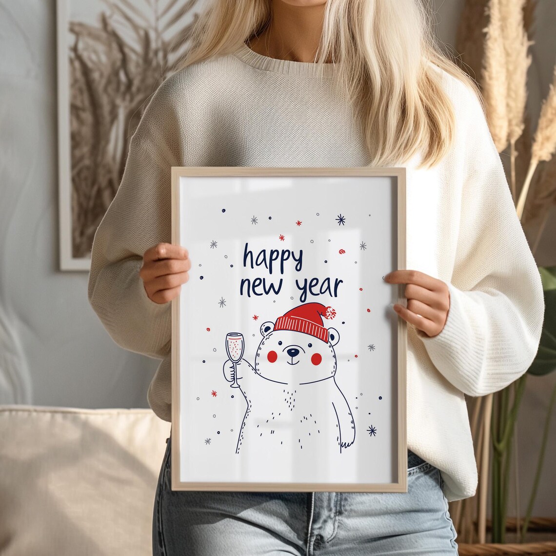 Cute Polar Bear Toasting Champagne Happy New Year Winter Party Decor Poster - Image 5