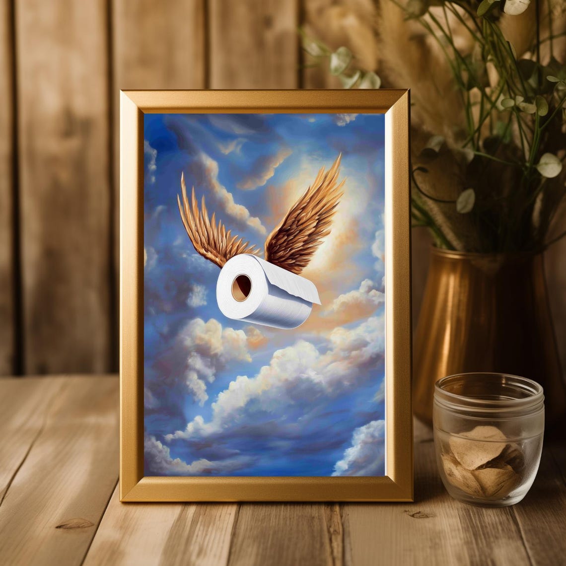 Funny Bathroom Print Flying Toilet Paper Wall Art Whimsical Washroom Angel Wings Tp Painting Guest Bathroom Decor Rental Property - Image 4