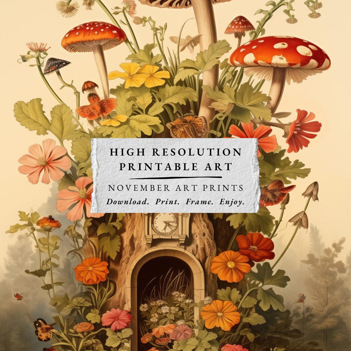 Retro Mushroom Botanical Art Print, Vintage Cottage Decor - Image 4