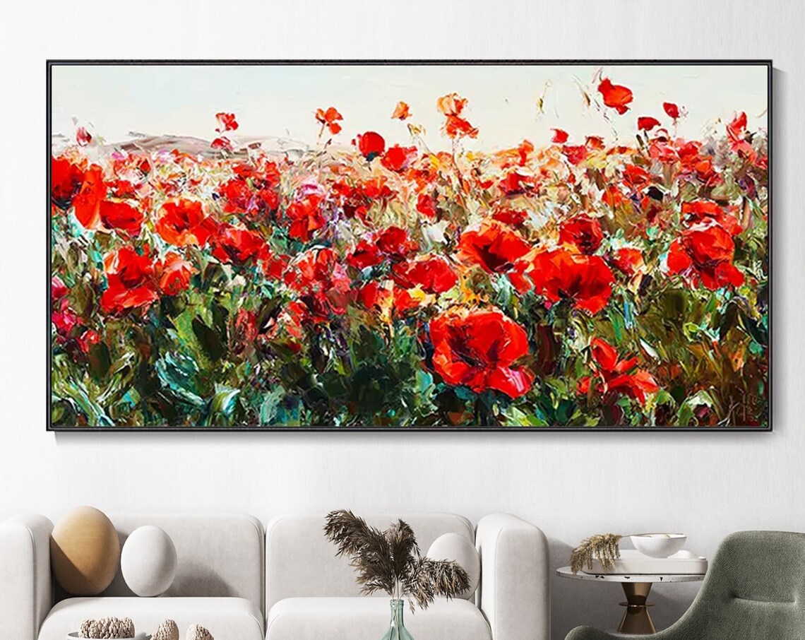 Panoramic Red Poppy Field Blooming Wildflower Scenic Meadow Poster