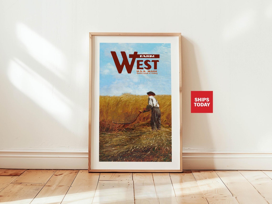 Farm West USA Made Vintage Wheat Harvest Retro Farmhouse Poster