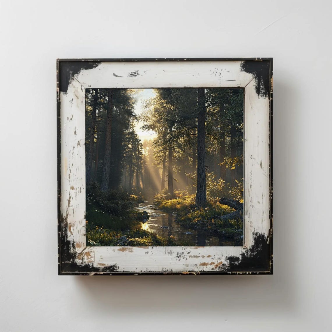 Sunlit Pine Forest Stream with Golden Morning Light Rays Poster - Image 4