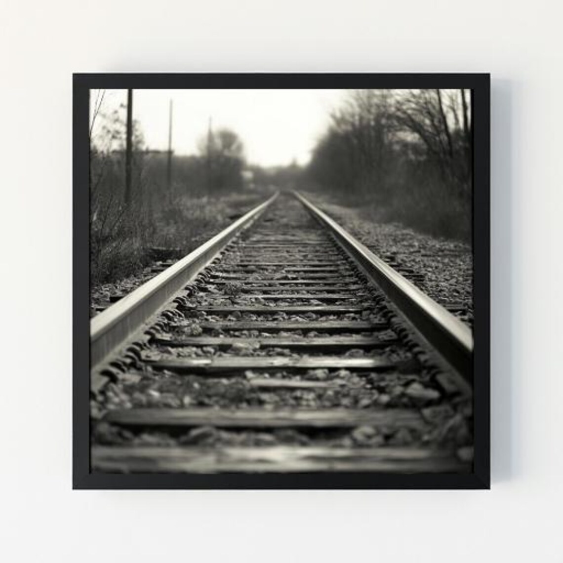 Black and White Train Tracks Vanishing Point Railway Photo Poster