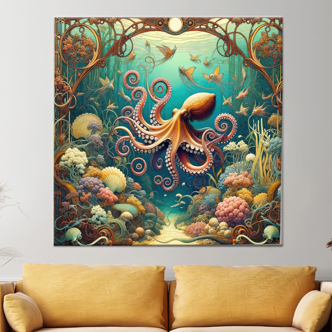 Octopus Canvas Art Print Underwater Coral Reef Wall Decor