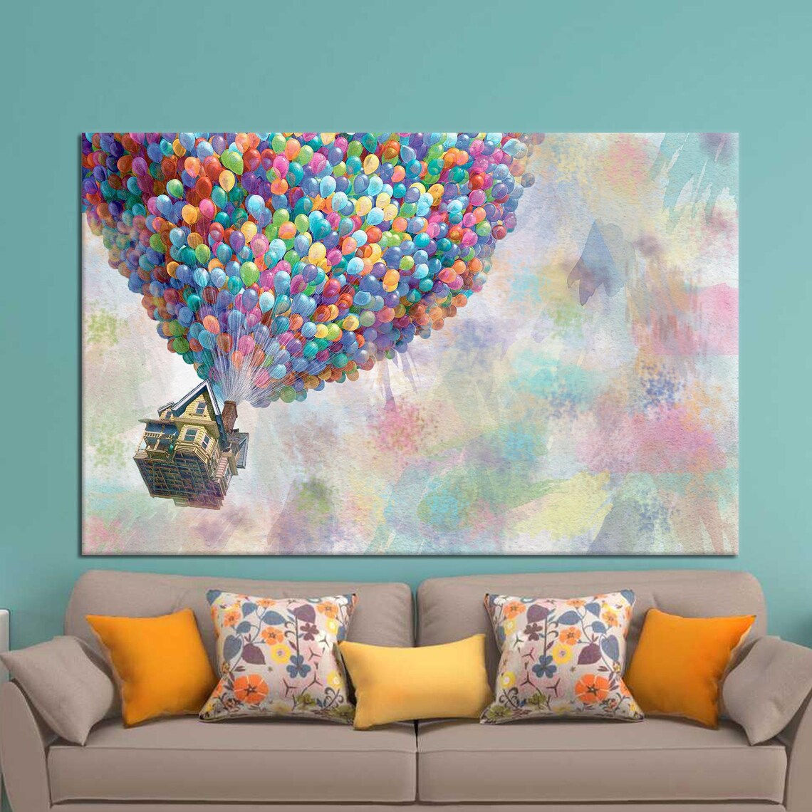 Up Movie Colorful Balloons House Art Print