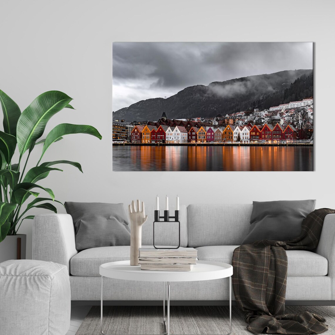Bergen Landscape, Minimalist Norway Travel Poster