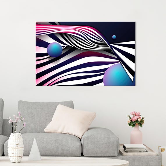 Abstract Lines Canvas Print Modern Black And White Wall Decor