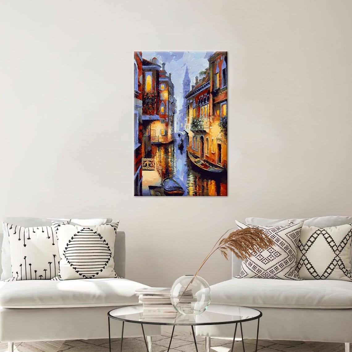 Venice at Night Canal Gondolas Oil Painting Landscape Poster