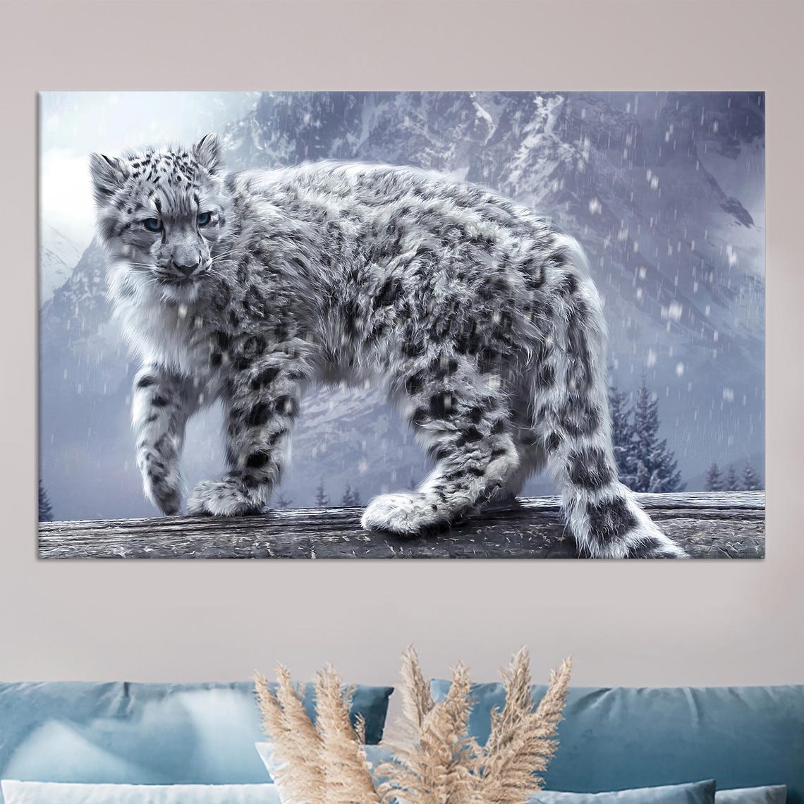 Snow Leopard Standing In Snowy Mountain Wilderness Animal Poster