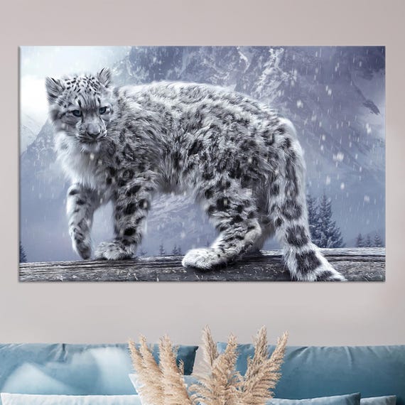 Animal Wall Decor Snow Printed Leopad Personalized Gift Home Canvas Winter Art For Mom