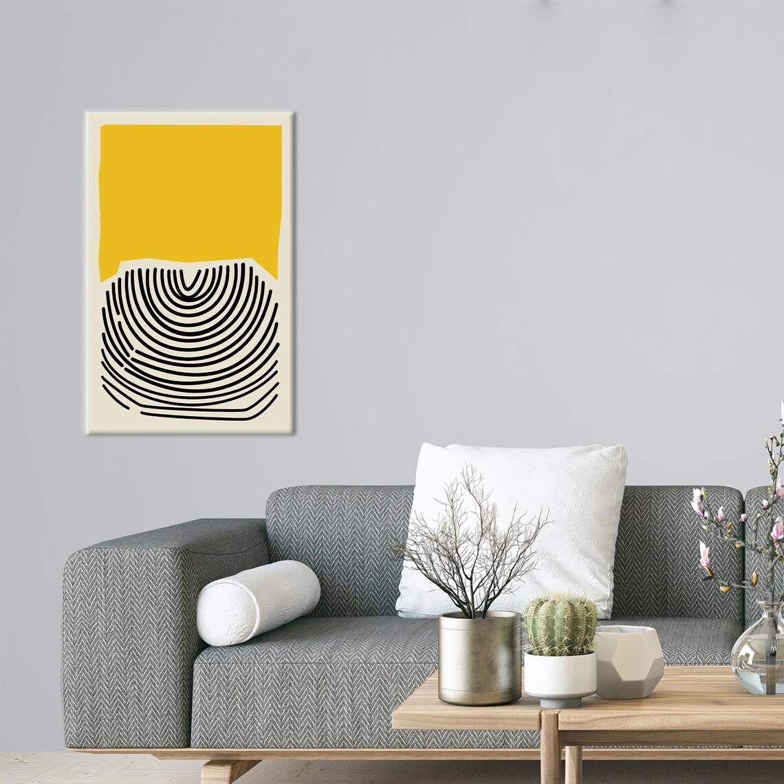 Abstract Black And Yellow Art Print, Modern Boho