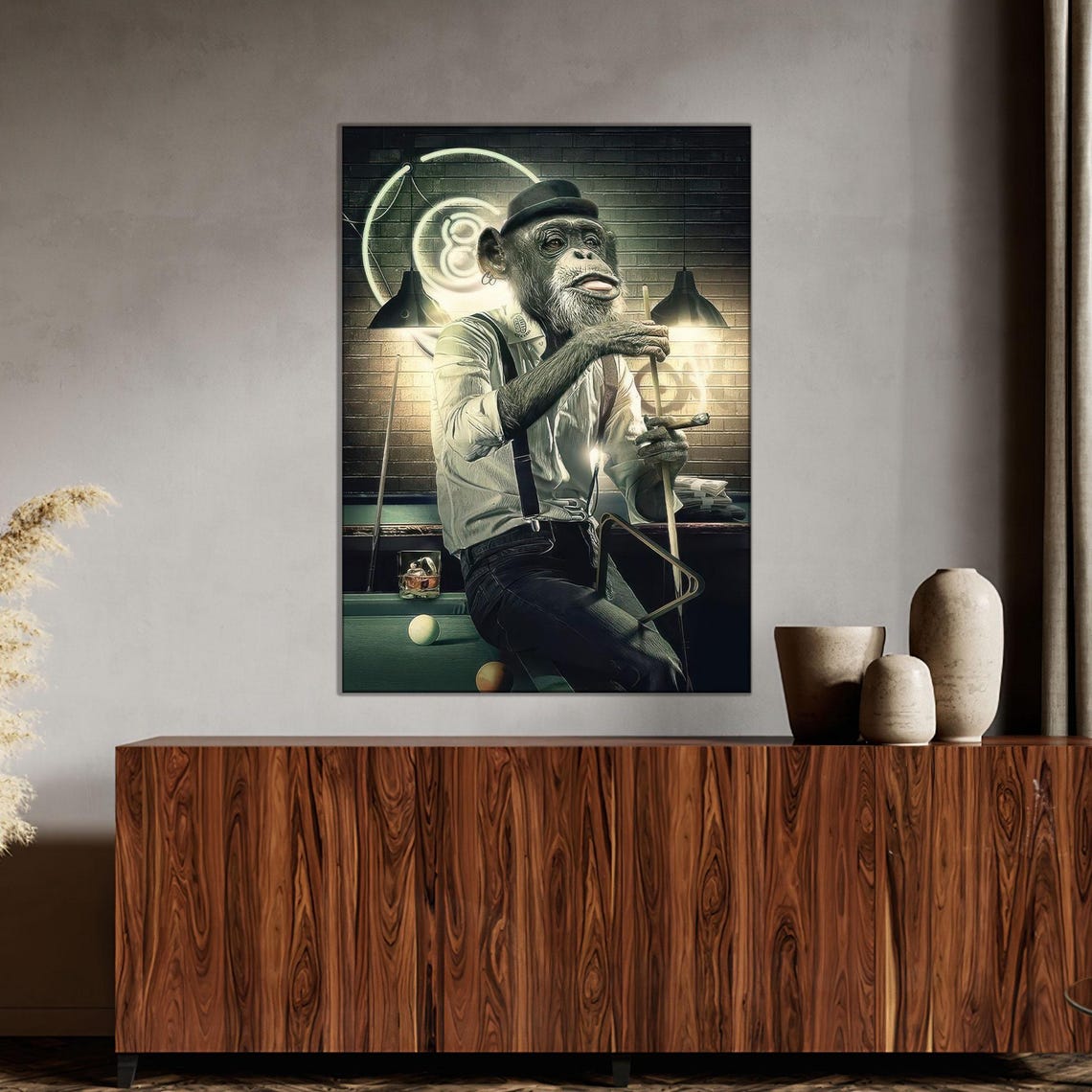 Loft Canvas Gift Modern Art Billiard Player Monkey Living Room Wall Personalized For Mom