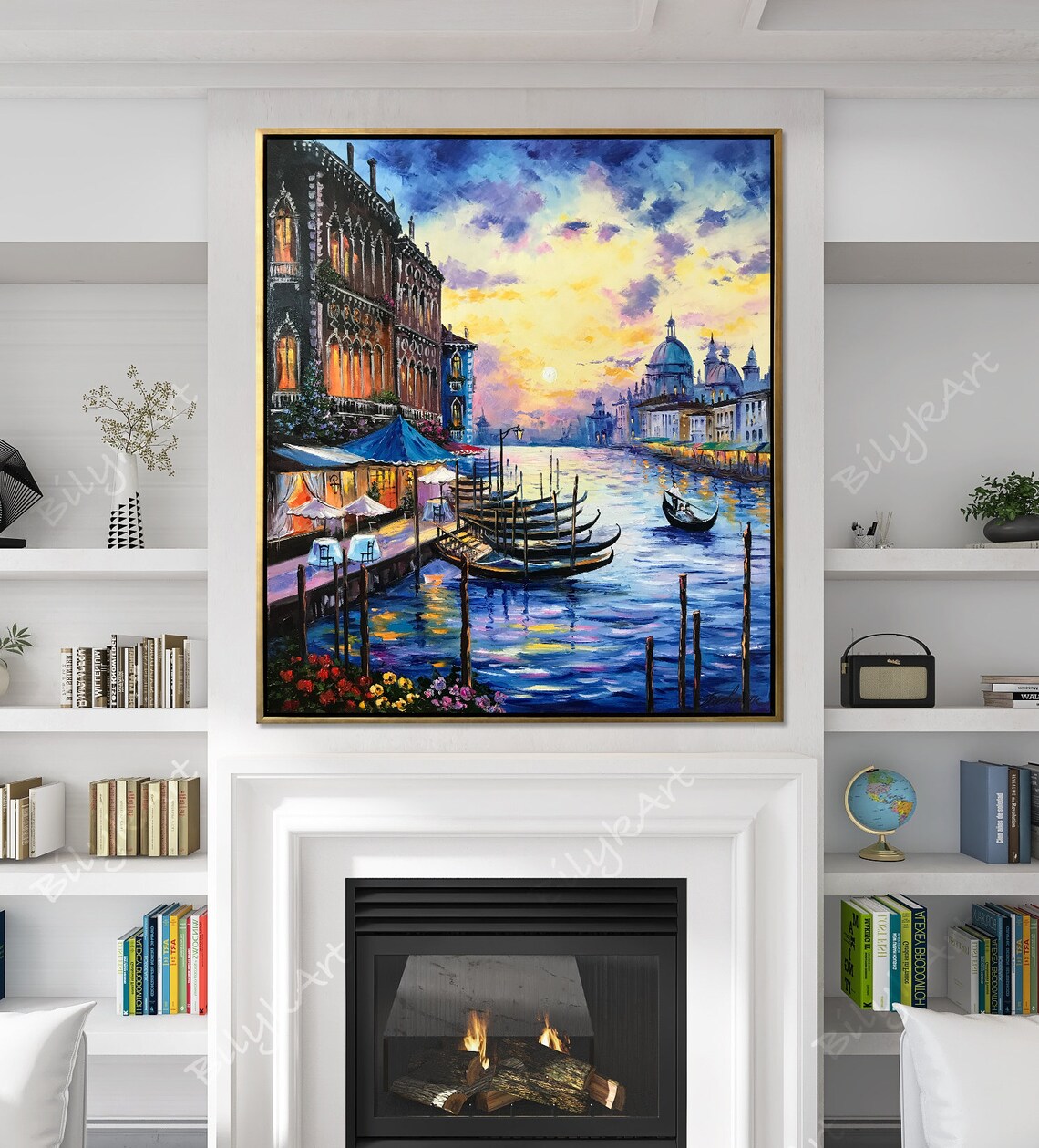 Venice Italy Grand Canal Gondolas Sunset Oil Painting Wall Art Poster - Image 3