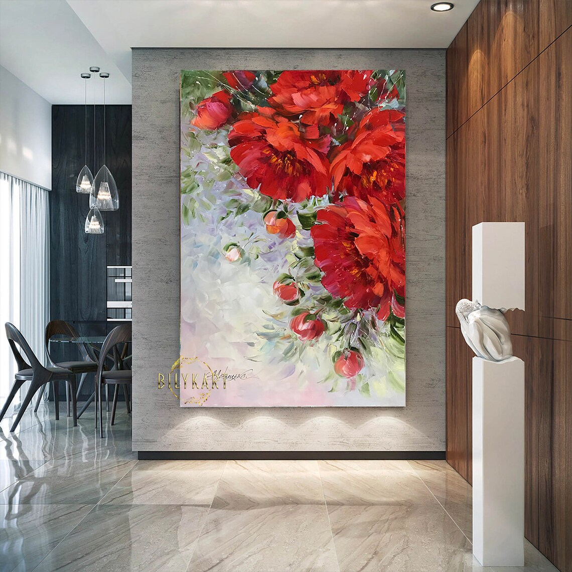 Abstract Peony Painting On Peonies Painting 30x40 Floral Wall Art Red Peony Flower Art Peonies Artwork Red Flowers Painting 40x60 - Image 2