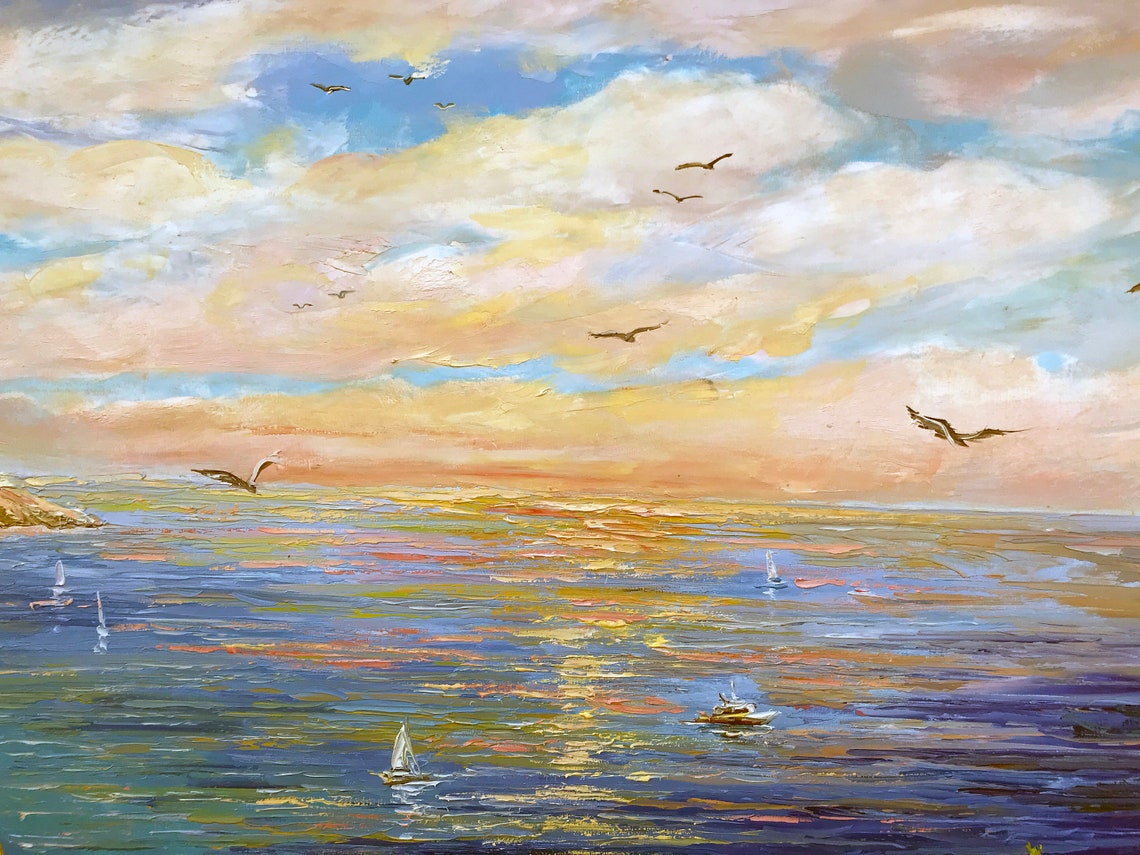 Positano Coast Italy Oil Painting Original Italian Scenery Paintings Italy Artwork Panoramic Seascape Painting Italian Amalfi Coast Painting - Image 2