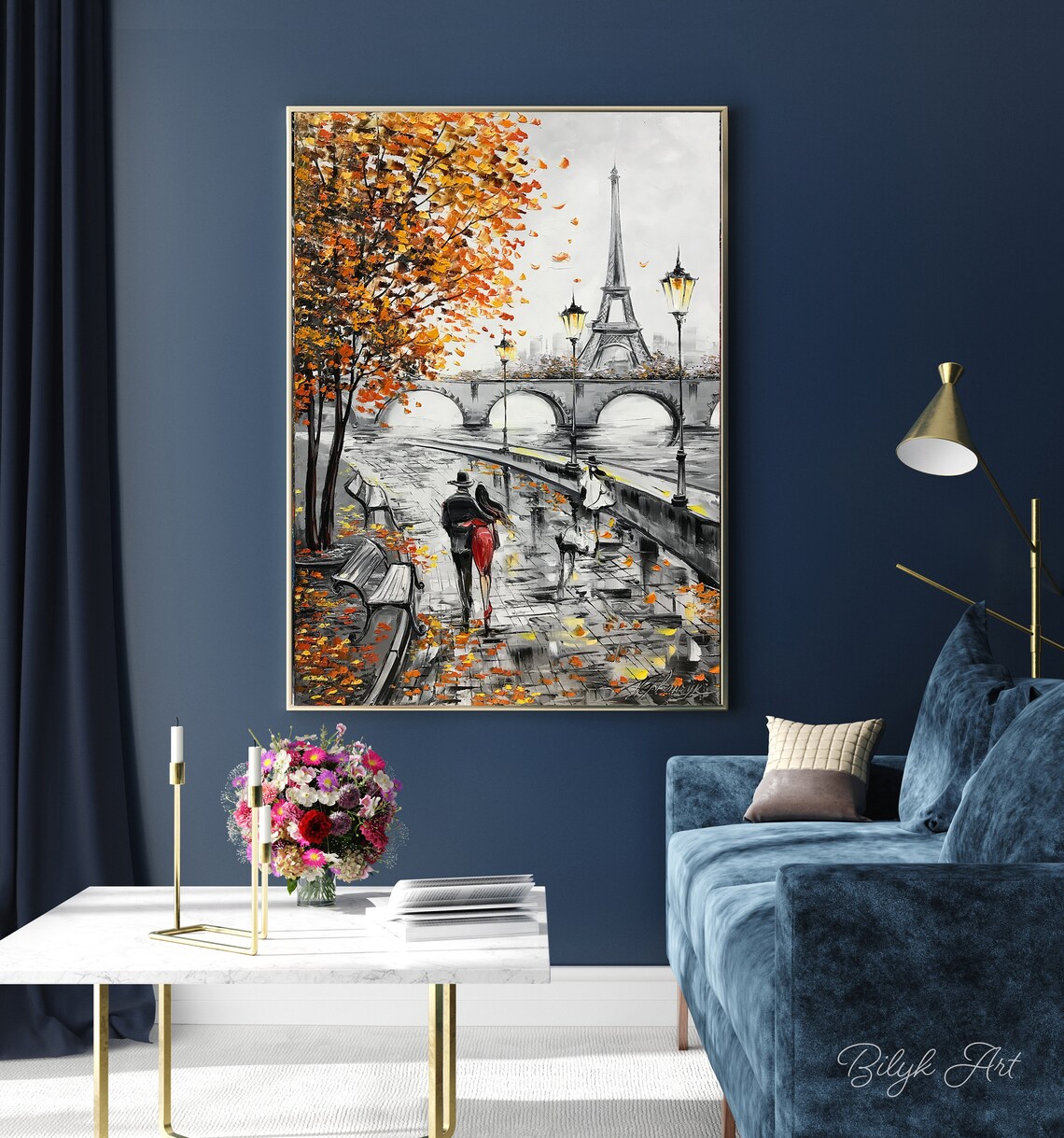 Eiffel Tower Couple in Love Fall Oil Painting - Image 2