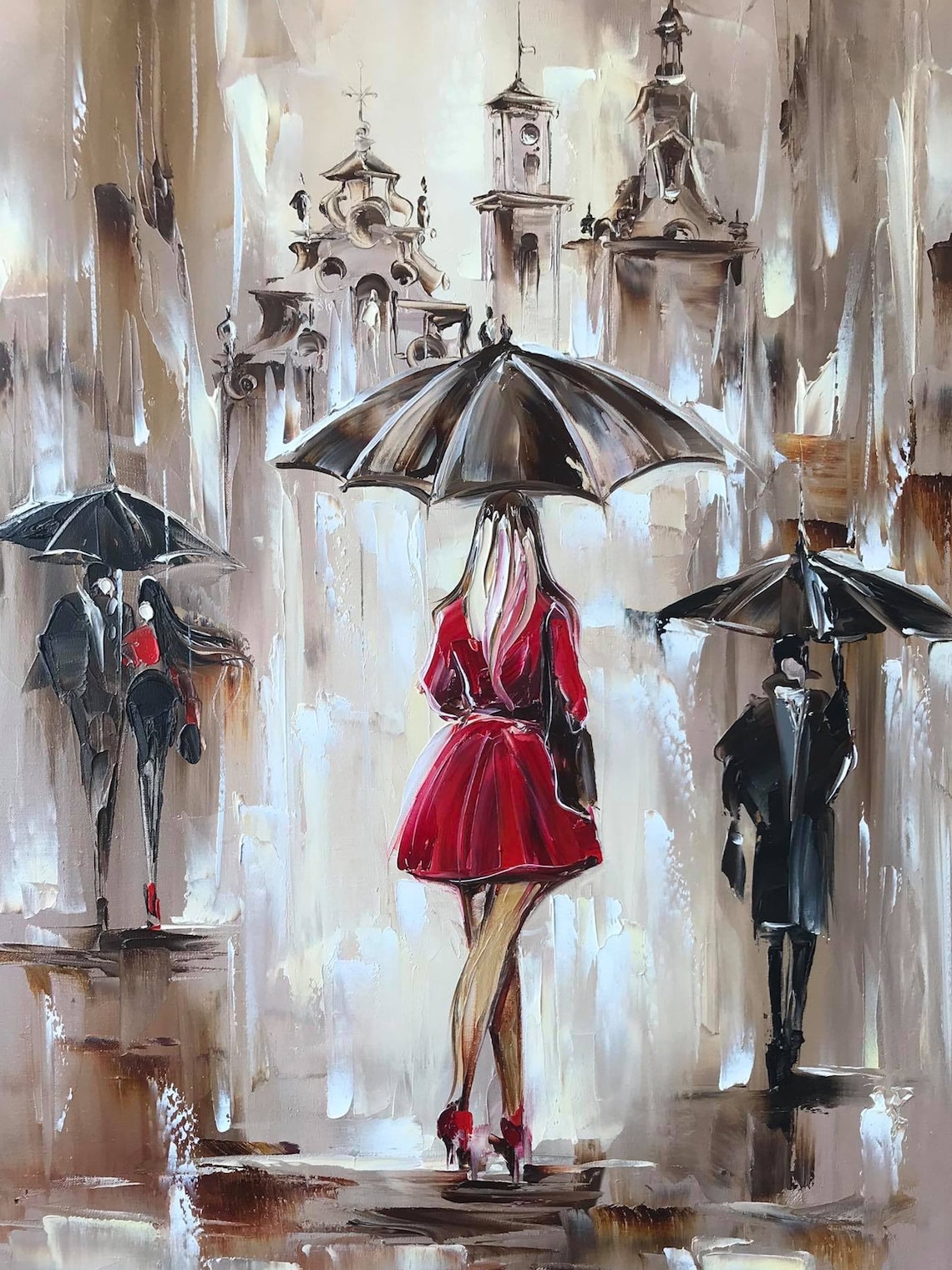 Lady in Red Abstract Rain Art, Hair Salon Wall Print - Image 2