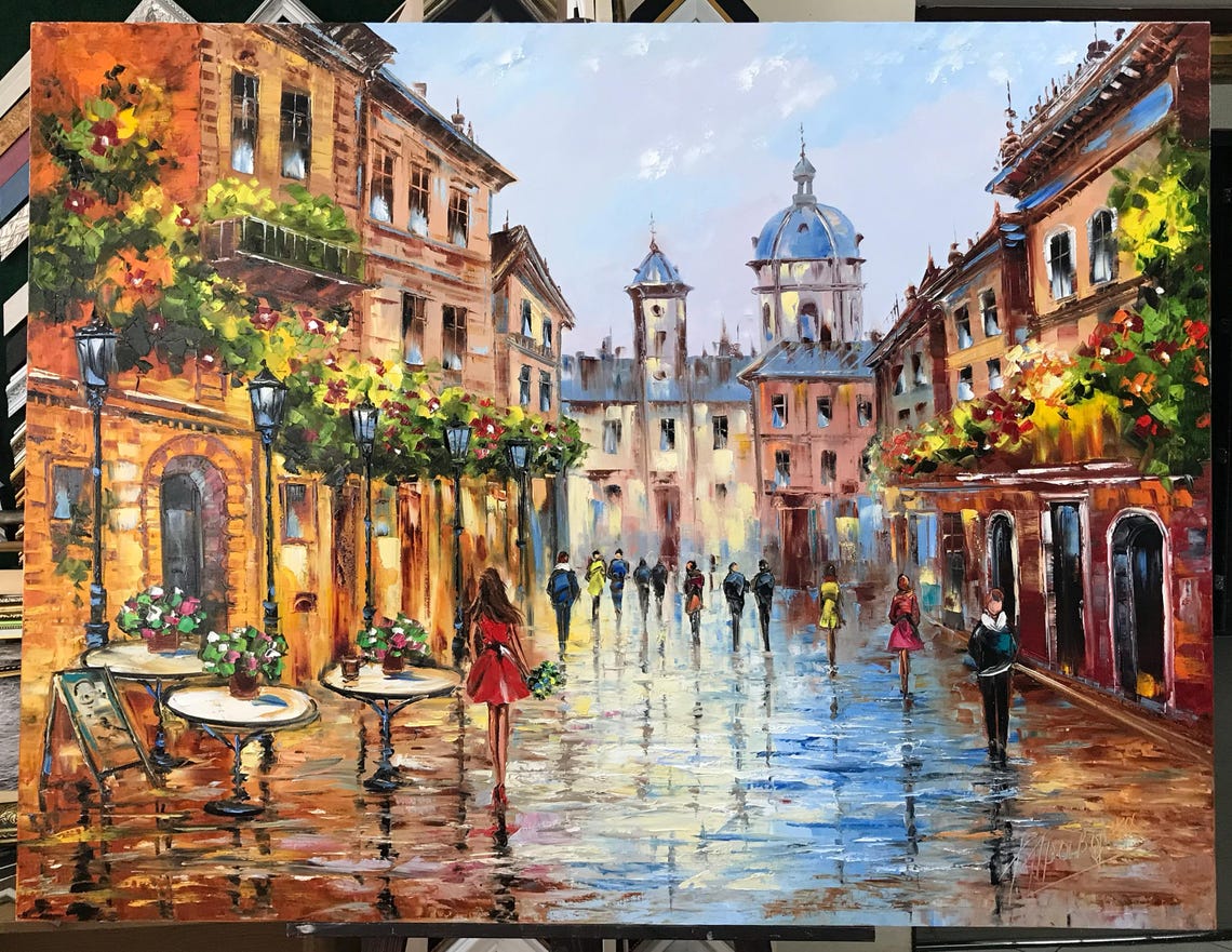 French Street Painting On France Street Art European Street Scene Oil Painting Original Street Cafe Painting French Urban Scene Art - Image 3