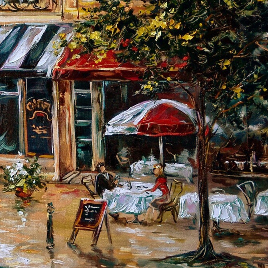 French Cafe Oil Painting Original Paris Cafe Painting French Street Scene Paintings France Street View Painting French Themed Gifts - Image 2