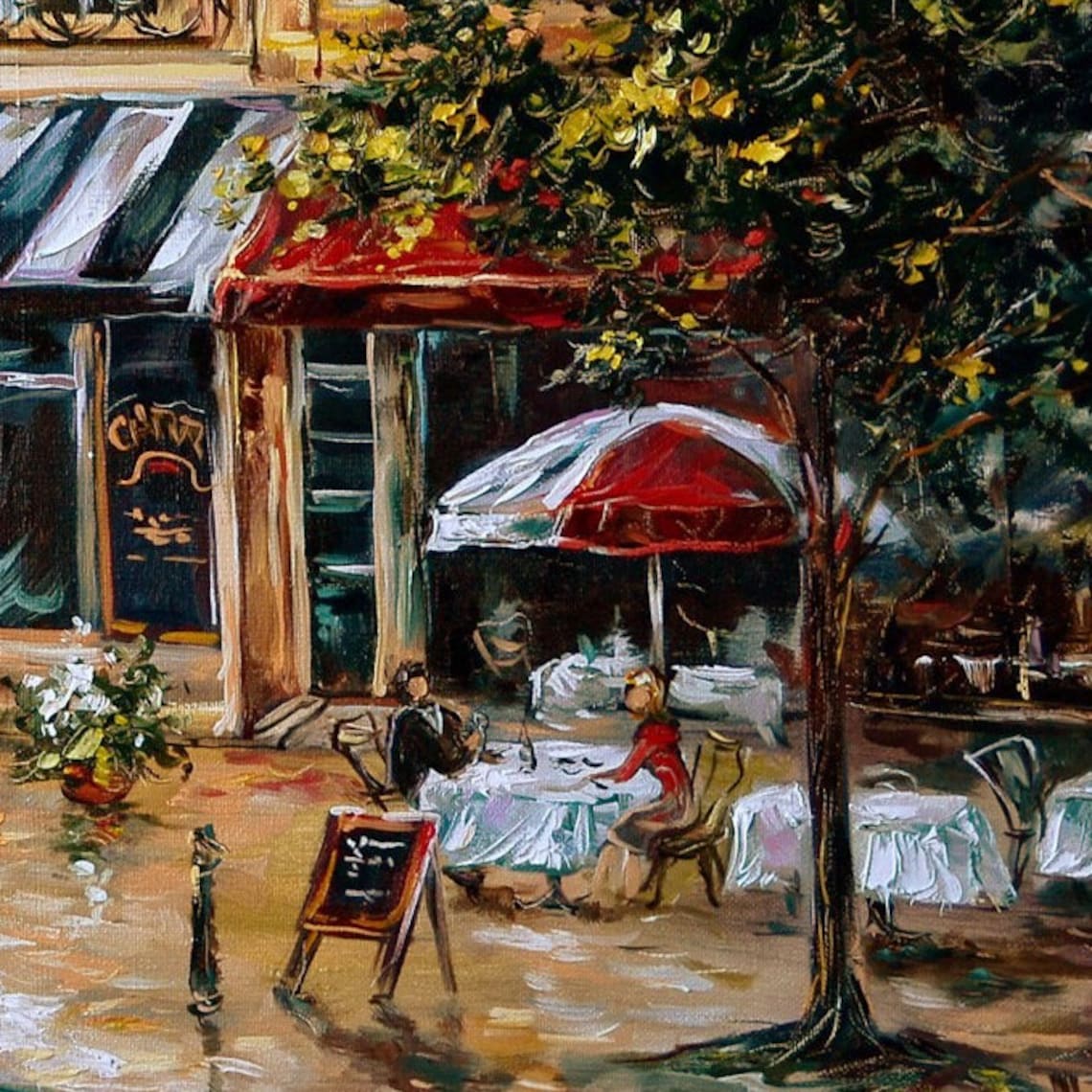 Paris French Cafe Street Scene Striped Awning Vintage Travel Poster - Image 2
