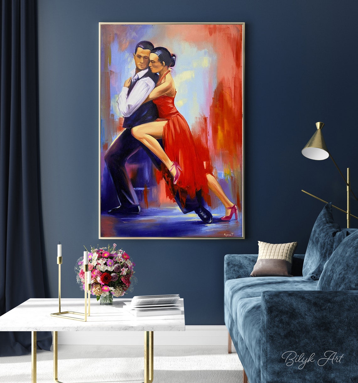 Dancing Couple Oil Painting Original Flamenco Dancer Romantic Painting For Bedroom Dance Art Couple In Love Art Romantic Couple Wall Art - Image 2