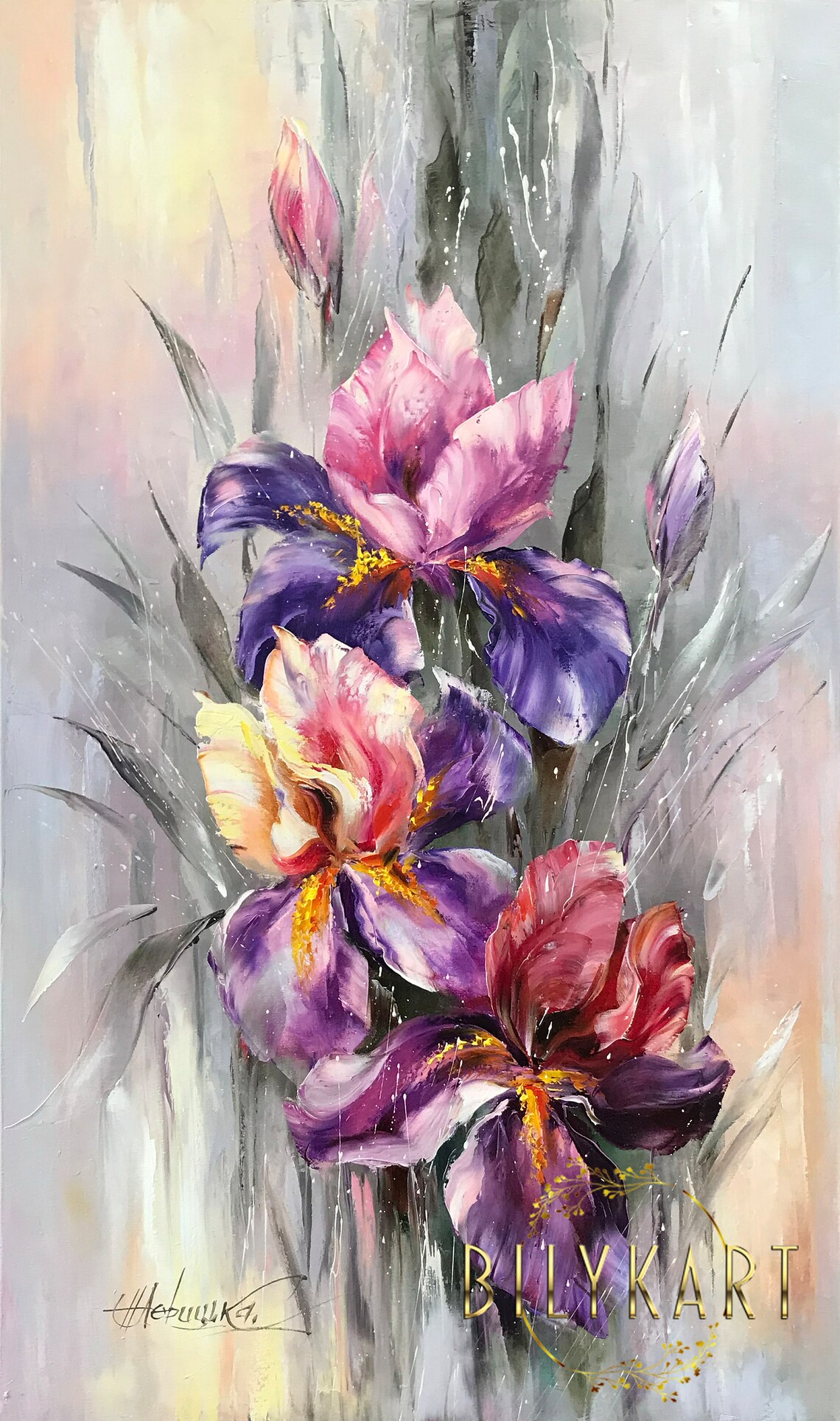 Purple Iris Abstract Floral Vertical Wall Art Print - Image 3