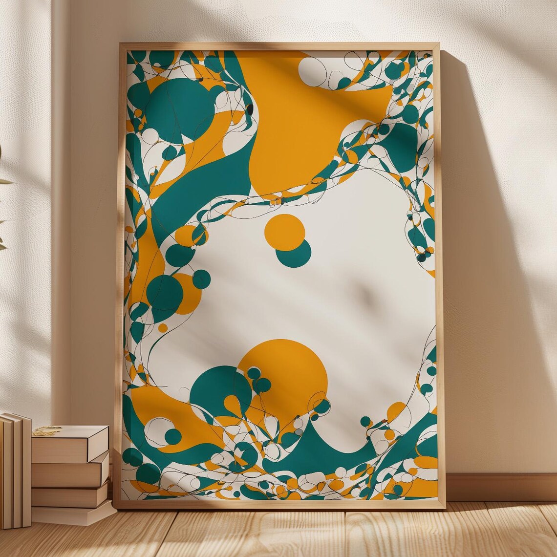 Sunvine Teal And Ochre Organic Abstract Modern Line Art Poster