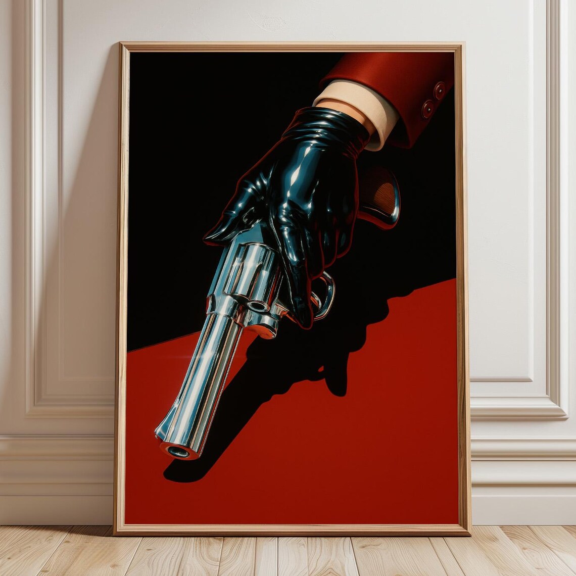 Crimson Noir Chrome Revolver Gloved Hand Dramatic Cinema Poster