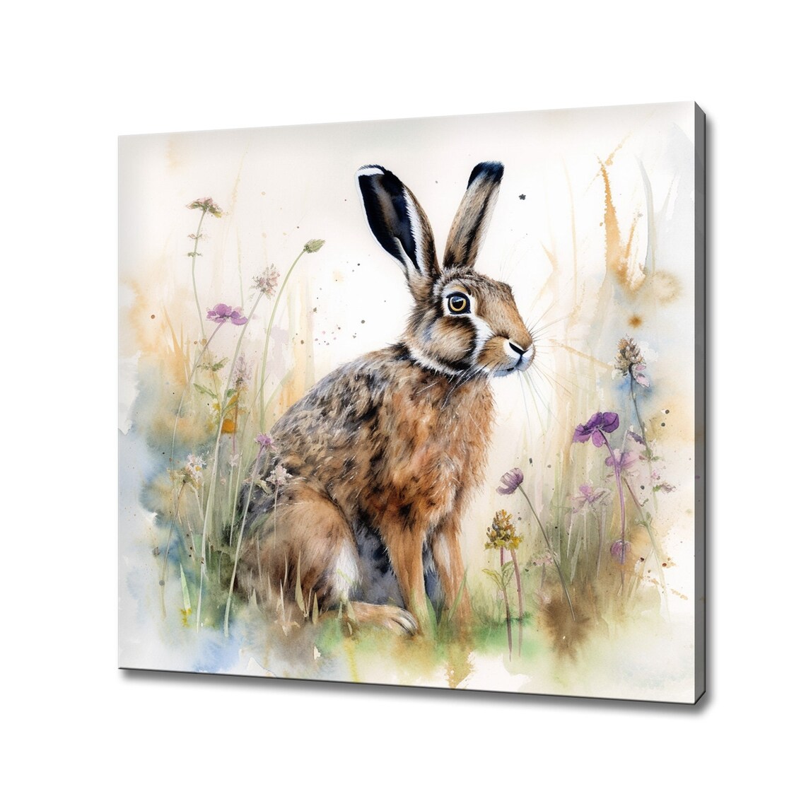 Hare Meadow Flowers Watercolor Art Print, Nature