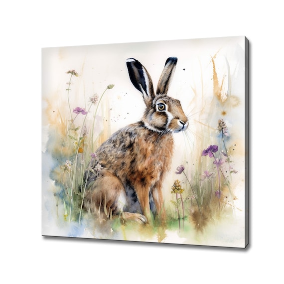 Hare Meadow Flowers Watercolor Art Print, Nature