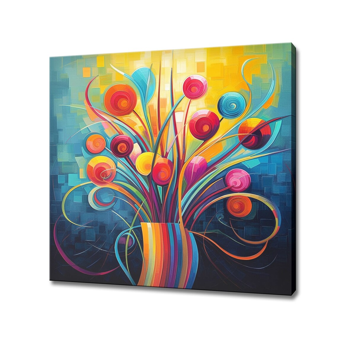 Abstract Spiral Flowers Striped Vase Colorful Geometric Wall Art Print