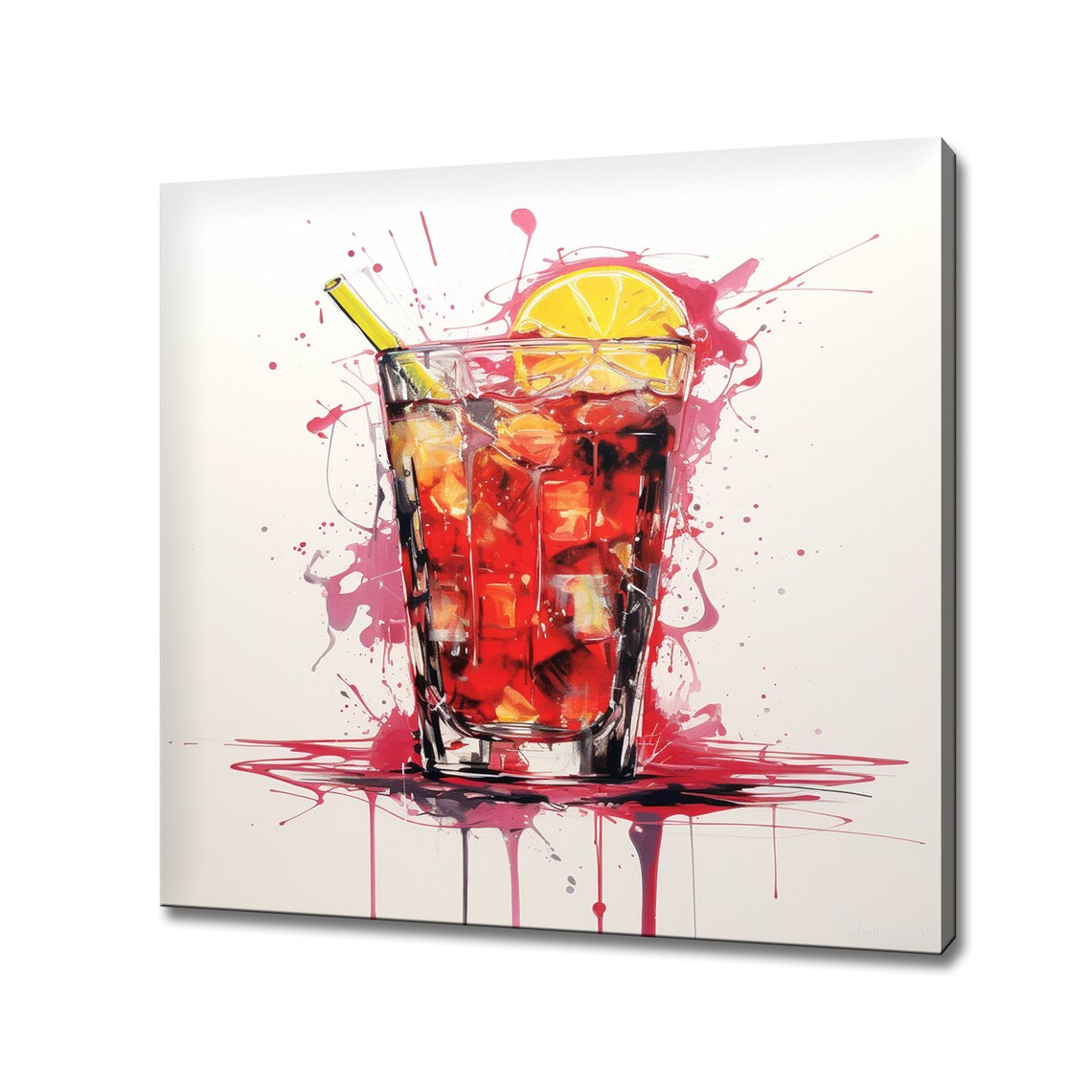 Red Berry Bramble Cocktail Glass Watercolor Splash Art Poster