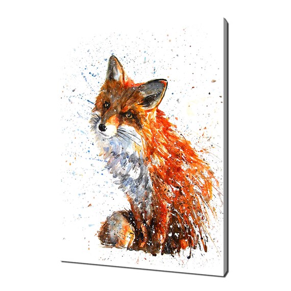 Red Fox Watercolour Splash Portrait Vibrant Sitting Wildlife Animal Poster