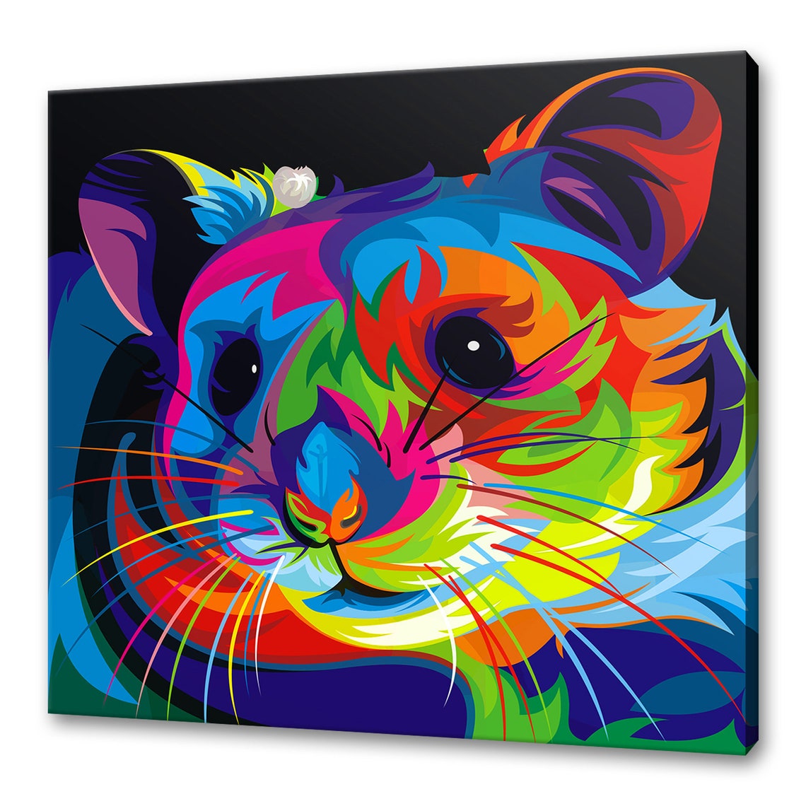 Cute Colourful Hamster Face Neon Pop Art Pet Portrait Poster