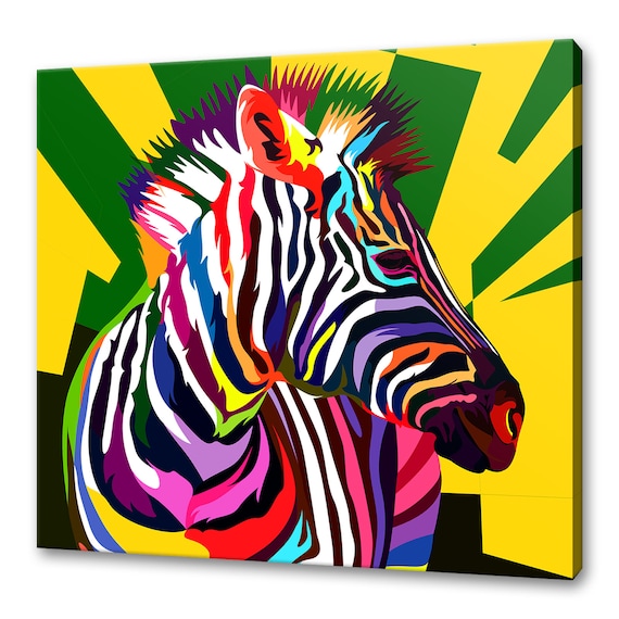 Pop Art Rainbow Zebra Head Yellow Sunburst Striped Colorful Wall Poster