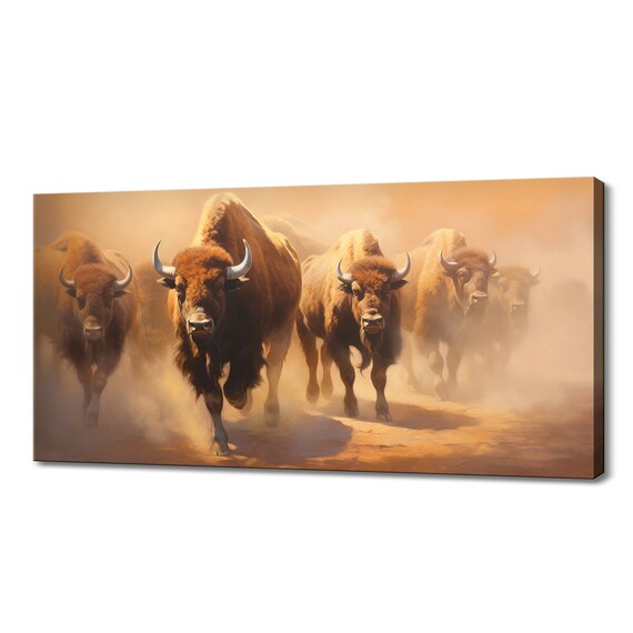 Bison Herd Running Dusty Sunset Plains Powerful Western Wildlife Poster