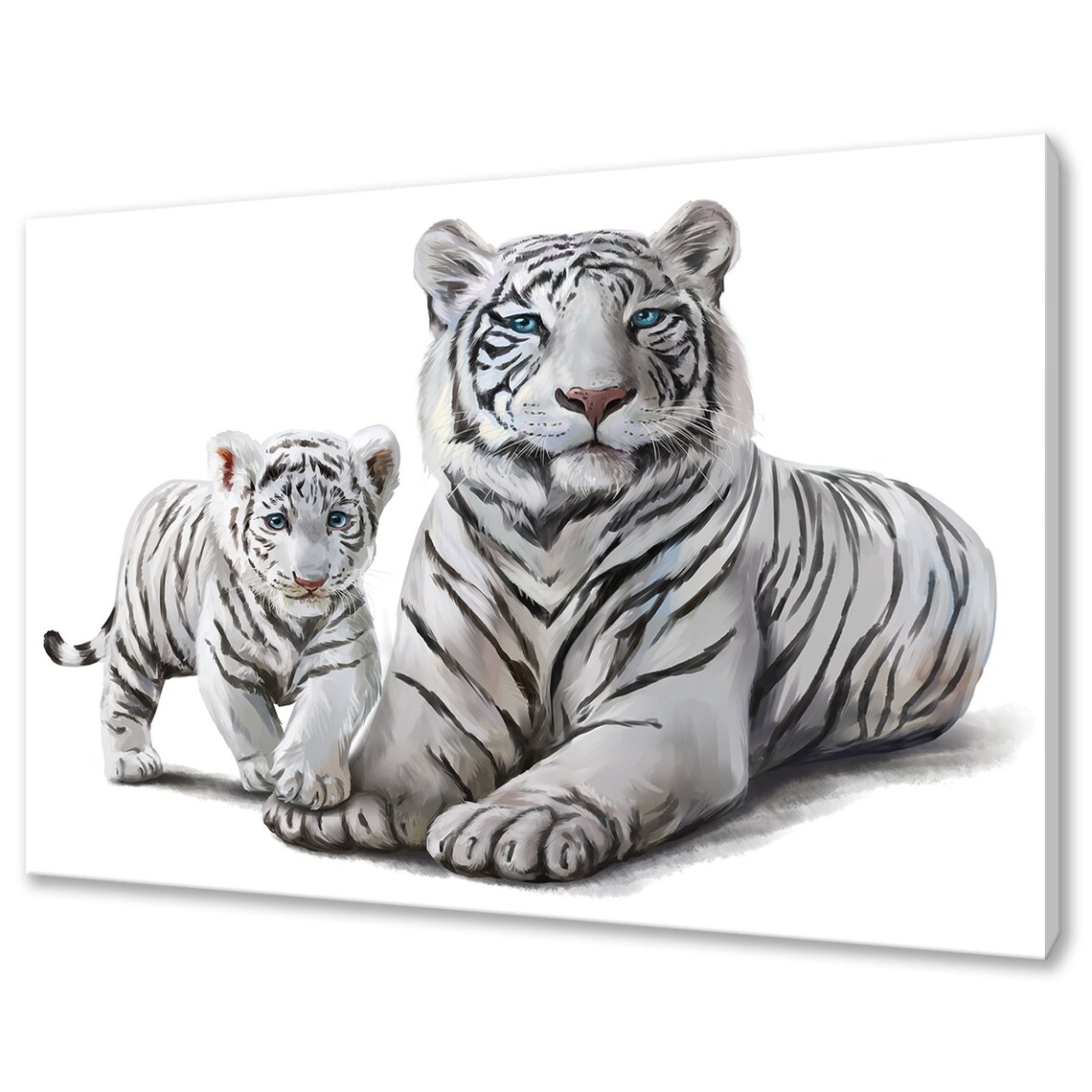 White Tiger And Cub Watercolor Wall Art Print