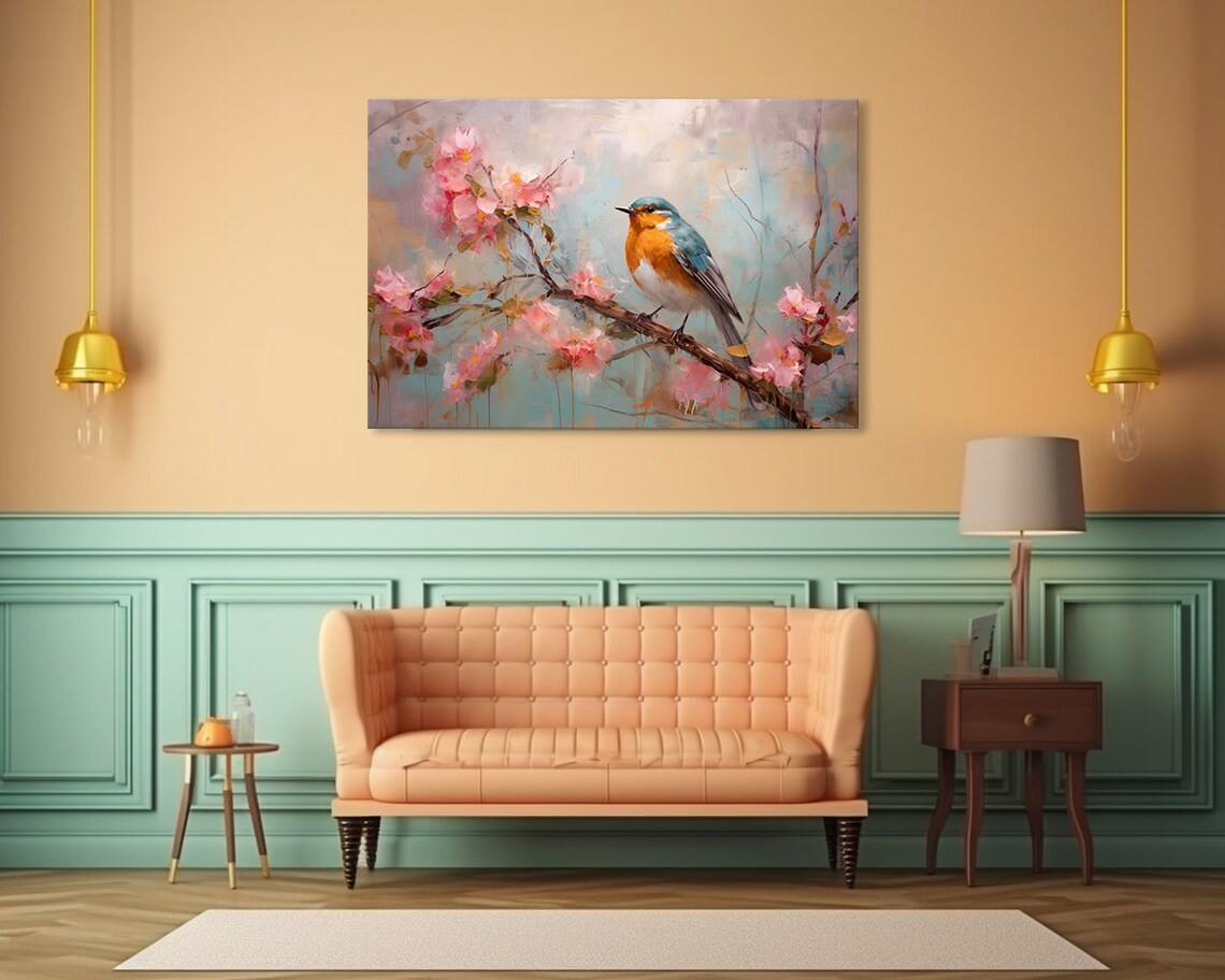 Robin in Cherry Blossom Tree, Spring Bird Art Print - Image 2