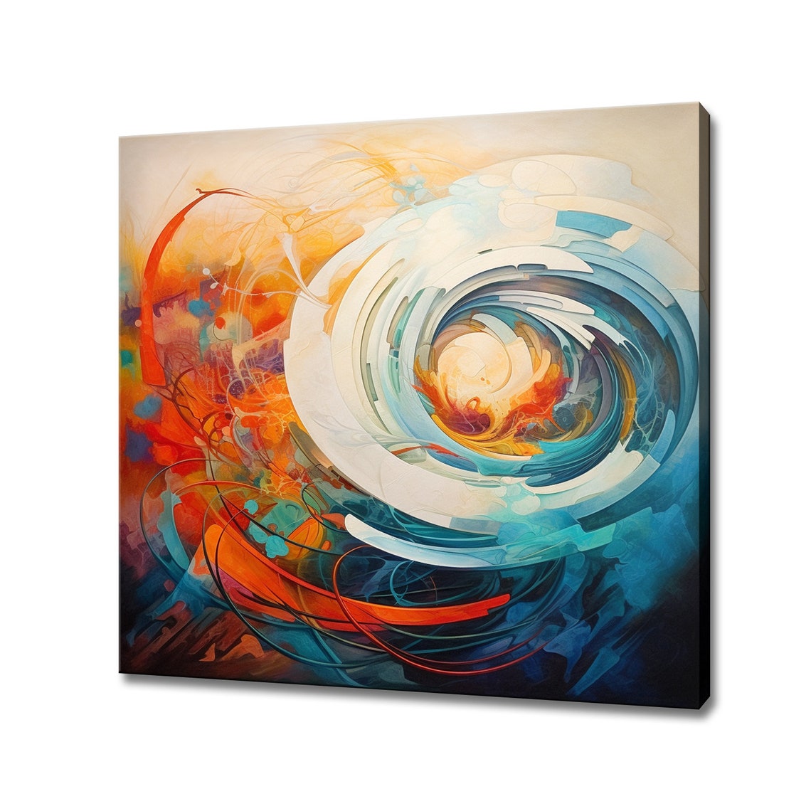 Abstract Blue Vortex Swirl With Orange Flames Modern Art Poster