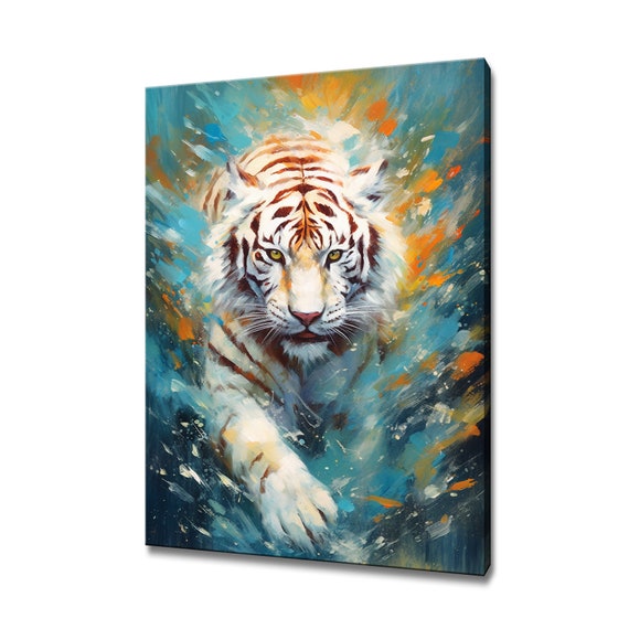 White Tiger Colorful Painting Home Decor Art Print