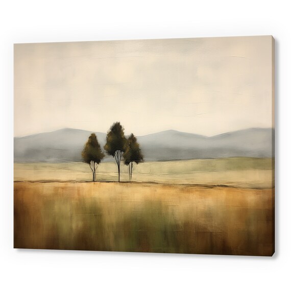 Country Vintage Landscape Trees Antique Countryside Print Moody Painting Print Living Room Wall Art Farmhouse Decor Art