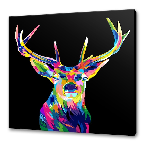 Rainbow Stag Head Antlers Pop Art Portrait Black Background Poster