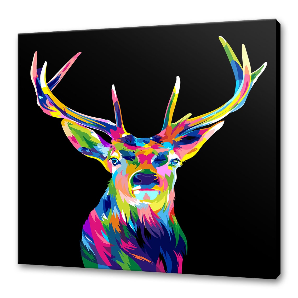 Rainbow Stag Head Antlers Pop Art Portrait Black Background Poster