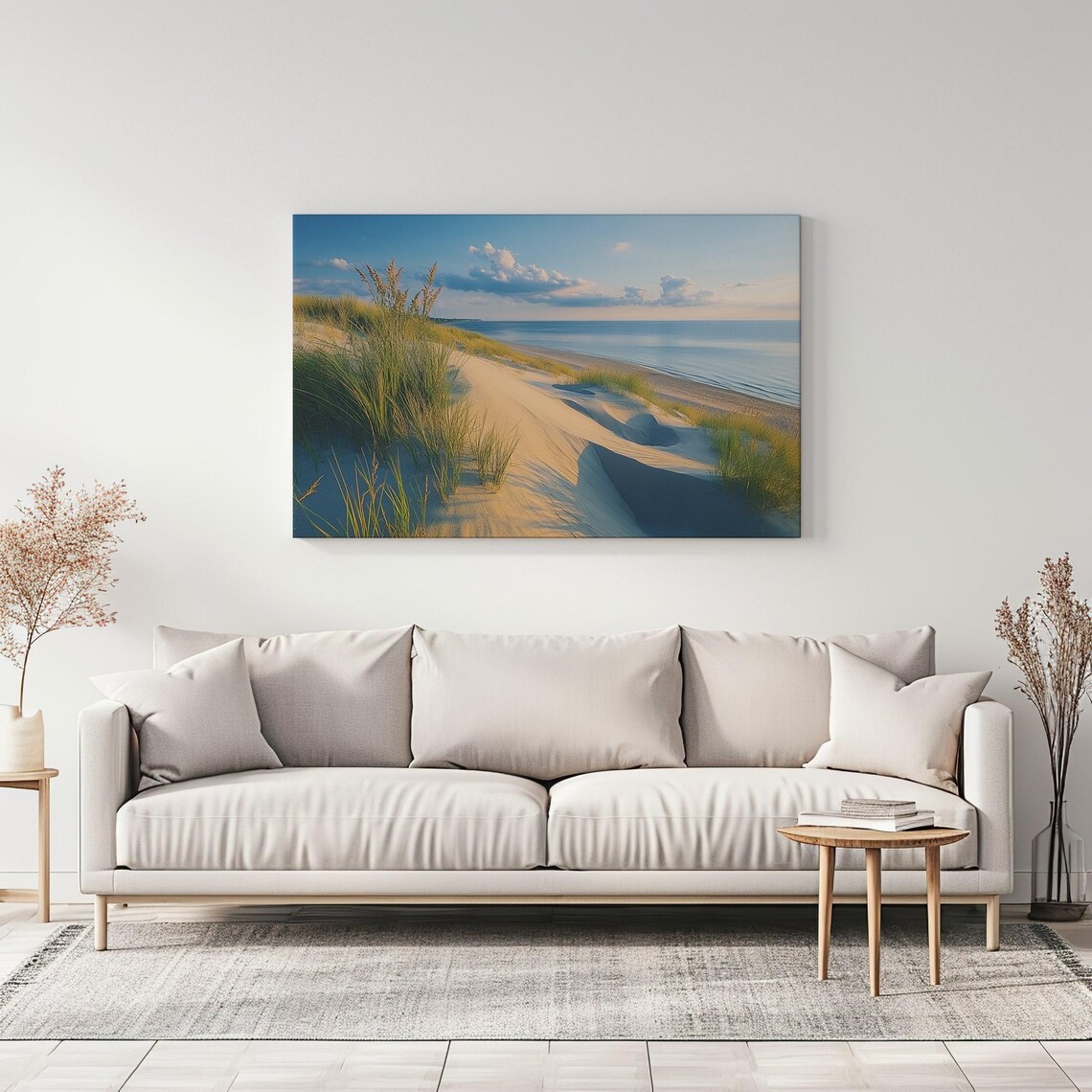 Sand Dunes Dusk Beach Grass Calm Sea Pastel Sky Vintage Coastal Scene Poster - Image 3