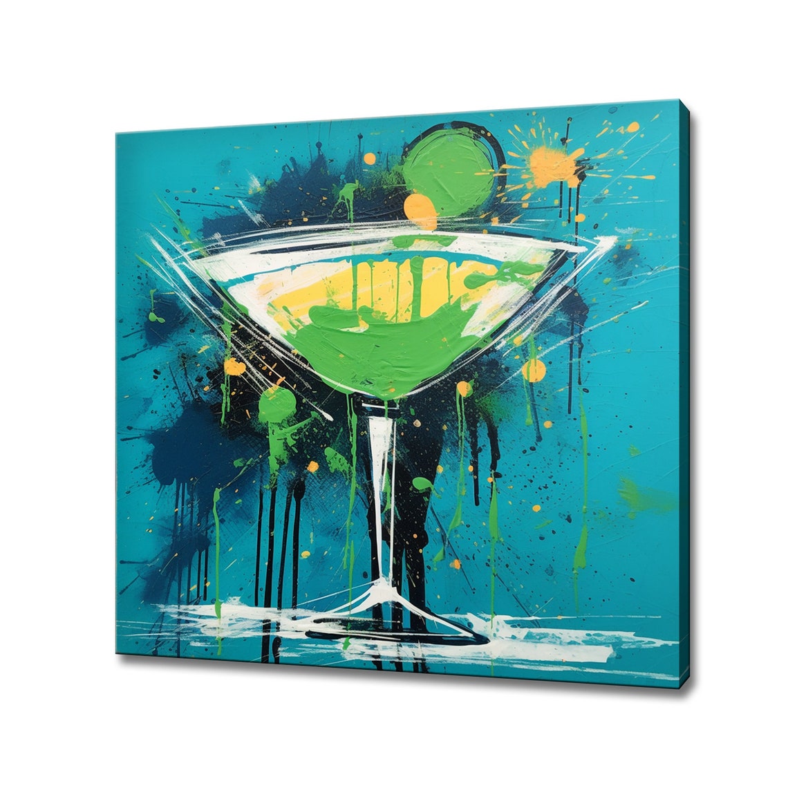 Green Martini Cocktail Lime Turquoise Splash Modern Bar Wall Art Print