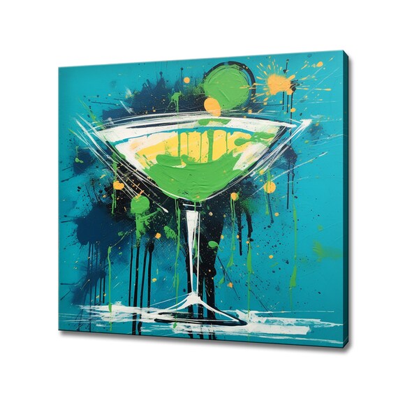 Green Martini Cocktail Lime Turquoise Splash Modern Bar Wall Art Print
