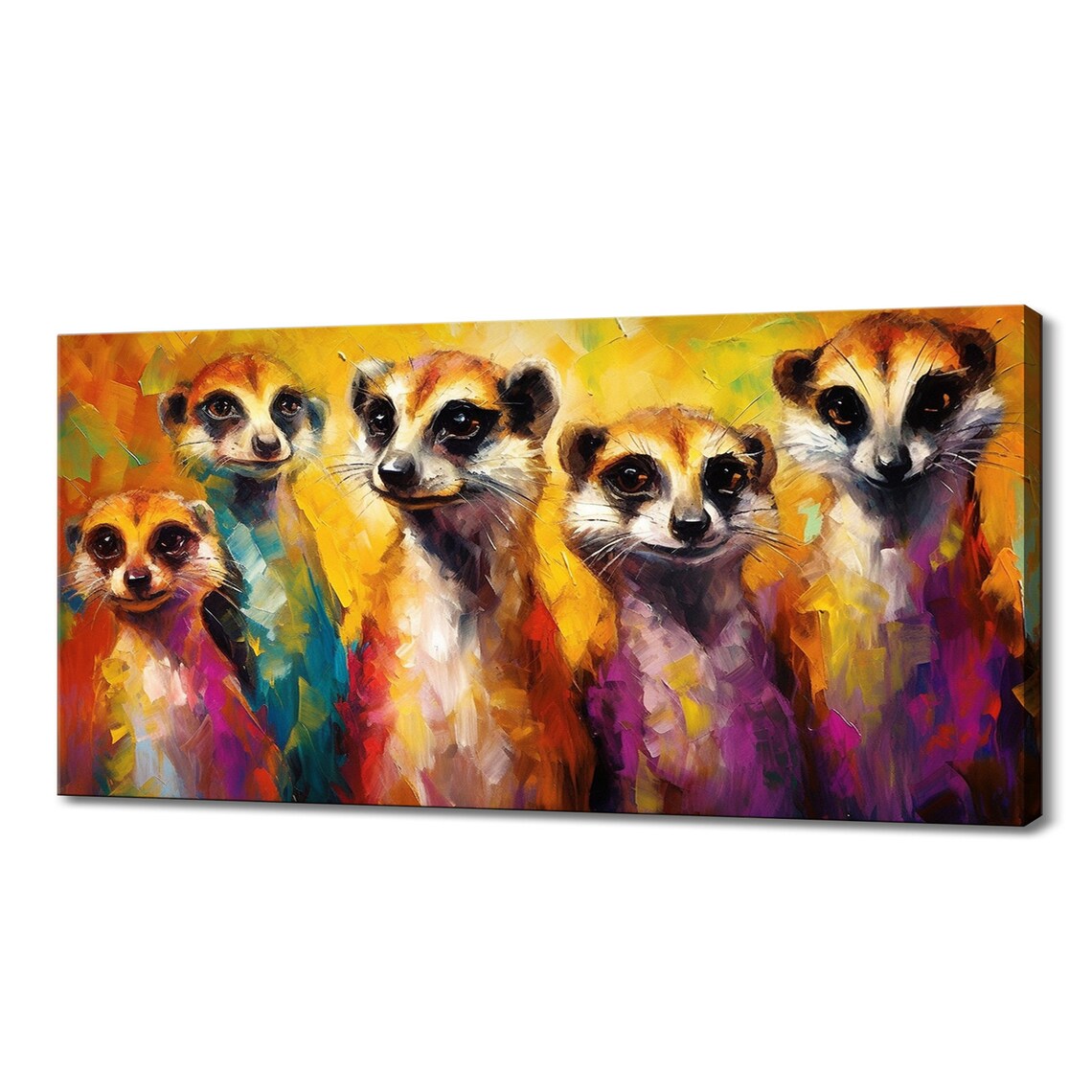 Five Meerkats Golden Light Colorful Impasto Family Portrait Poster