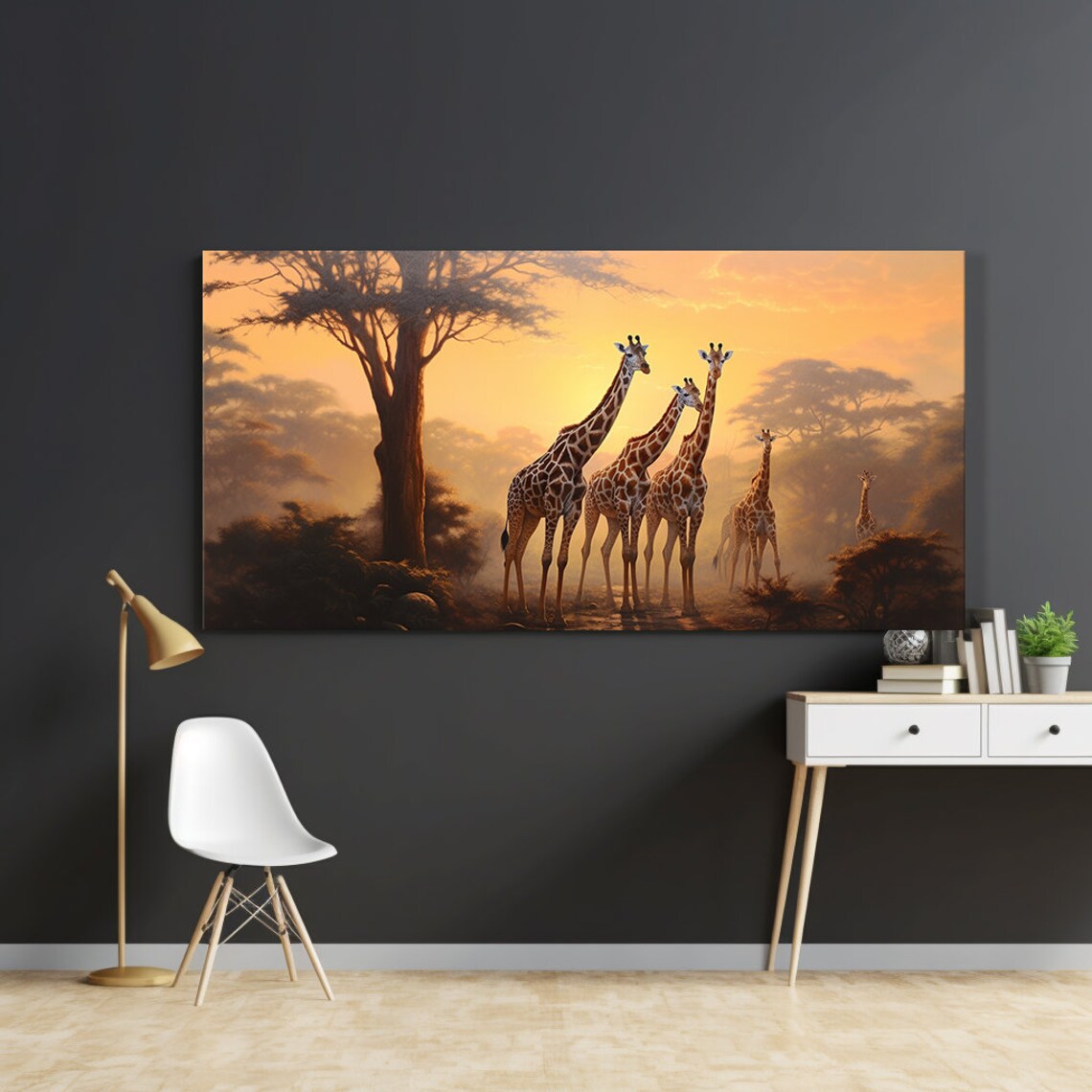 Giraffes Family At Sunset Art Print, Wildlife Decor - Image 4
