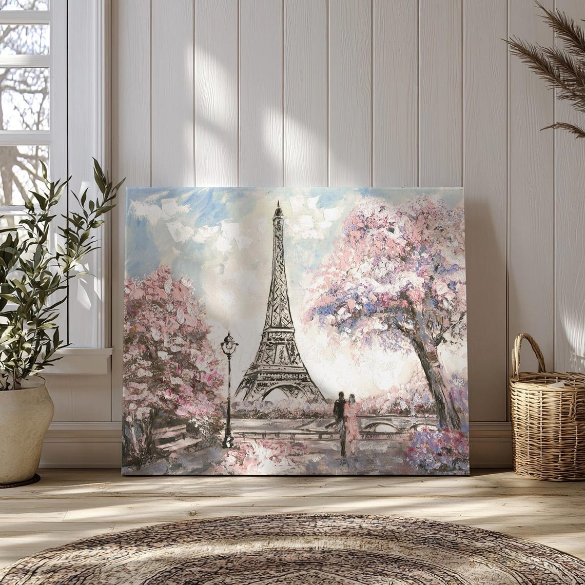 Paris Eiffel Tower Cherry Blossom Spring Romantic Painting Print